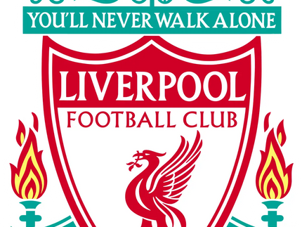 Lo stemma iconico del liverpool football club con il liver bird rosso su scudo bianco e dettagli turchesi