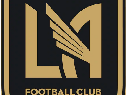 Lo stemma ufficiale del los angeles football club con scudo dorato e lettering la su sfondo nero.