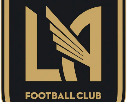 Lo stemma ufficiale del los angeles football club con scudo dorato e lettering la su sfondo nero.