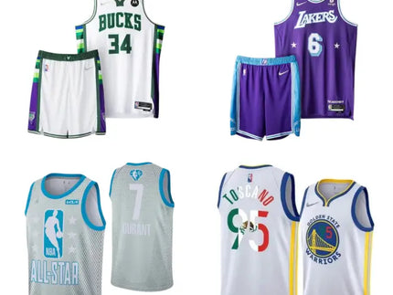 Maglia nba milwaukee bucks bianca con dettagli verdi e viola e numero 34 verde in evidenza nel maglie nba collection