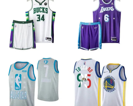 Maglia nba milwaukee bucks bianca con dettagli verdi e viola e numero 34 verde in evidenza nel maglie nba collection