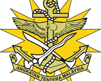 Emblema malesia con aquila dorata ali spiegate su ancora e spade incrociate circondata da raggi gialli