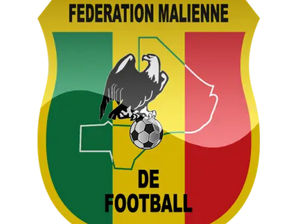 L’emblema del mali mostra un’aquila nera sopra un pallone da calcio su strisce verdi gialle e rosse con testo nero