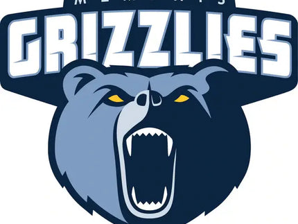 Il logo dei memphis grizzlies mostra una testa di orso grizzly feroce in blu navy e grigio con occhi gialli luminosi