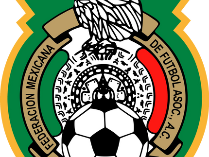 L’emblema ufficiale della federazione messicana di calcio con aquila bianca su pallone, bordi verdi e oro nella collezione messico.