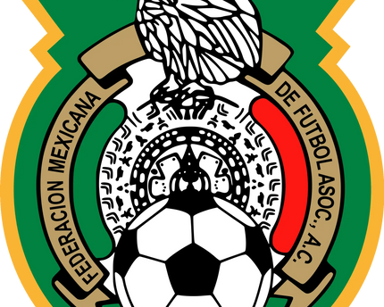 L’emblema ufficiale della federazione messicana di calcio con aquila bianca su pallone, bordi verdi e oro nella collezione messico.