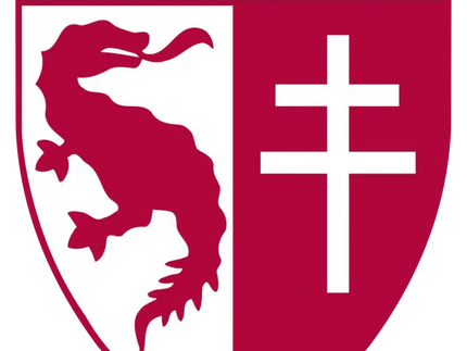 Il stemma del fc metz presenta uno scudo rosso e bianco con un drago stilizzato a sinistra e una croce a destra