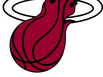 Il logo miami heat con pallacanestro marrone, linee nere e fiamme arancioni circondate da un anello bianco