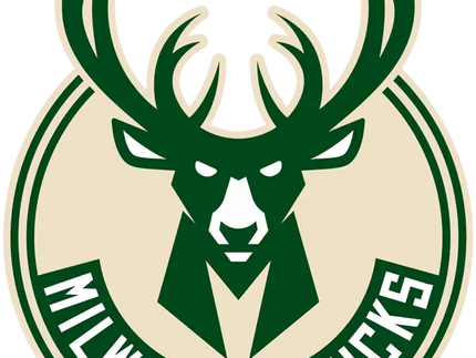 Logo circolare verde e crema con testa di cervo stilizzata e testo milwaukee bucks in una collezione milwaukee bucks