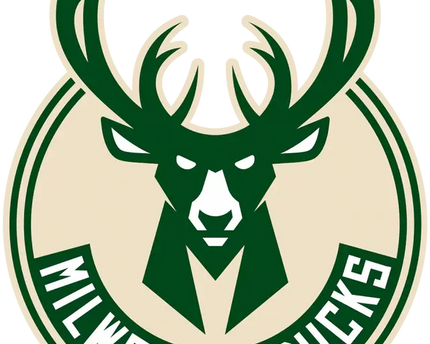 Logo circolare verde e crema con testa di cervo stilizzata e testo milwaukee bucks in una collezione milwaukee bucks