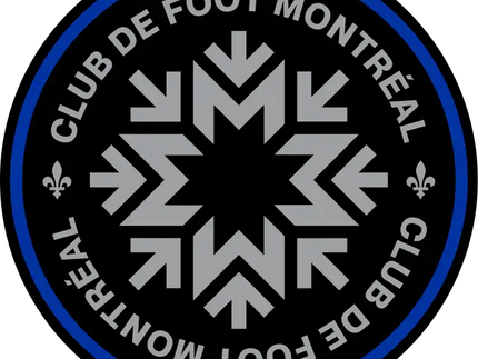 Logo ufficiale del club de foot montréal con design stilizzato di fiocco di neve argento con accenti blu e nero