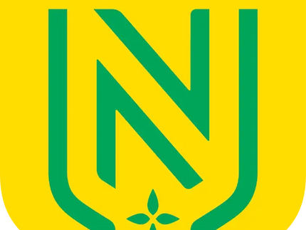 Il crest del fc nantes con una n stilizzata verde su scudo giallo e un piccolo fiordaliso verde alla base