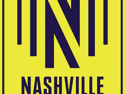 Cartello stradale ottagonale giallo con n maiuscola blu navy e testo nashville sc nella collezione nashville fc