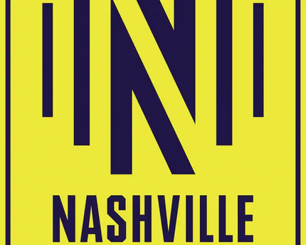 Cartello stradale ottagonale giallo con n maiuscola blu navy e testo nashville sc nella collezione nashville fc