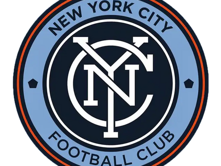 Il logo circolare ufficiale del new york city football club con design blu navy e azzurro e bordo arancione
