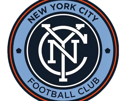 Il logo circolare ufficiale del new york city football club con design blu navy e azzurro e bordo arancione