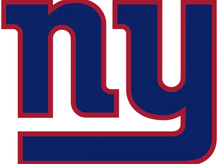 Il logo iconico dei New York Giants con lettering audace blu e rosso e contorno nero distintivo.
