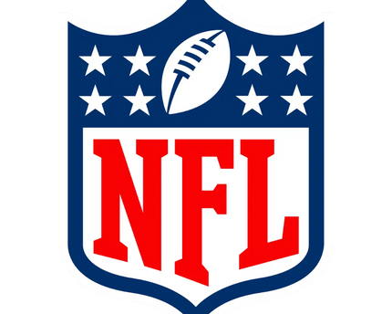 Il logo ufficiale nfl con un pallone bianco su uno scudo blu con 40 stelle e scritta rossa nfl.