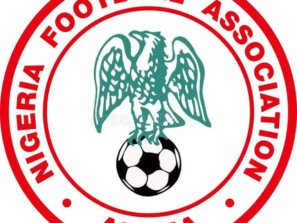 L’emblema della nigeria football association con un’aquila verde su un pallone da calcio e testo rosso intorno