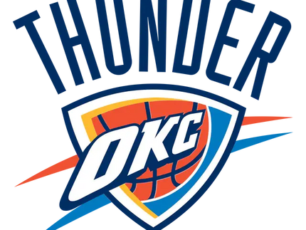 Logo oklahoma city thunder con scudo, basket arancione e fulmini blu in collezione oklahoma city thunder.