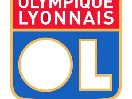 L’emblema di olympique lyonnais con scudo rosso, lettere argento e ol nero su sfondo blu con bordi dorati.