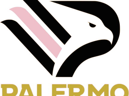 Logo stilizzato aquila nero e rosa con contorno oro e scritta palermo in oro in collezione palermo