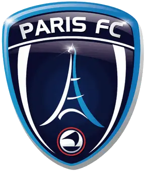 Crest del paris fc con torre eiffel stilizzata blu e bianca su scudo blu scuro con bordo argento nella collezione paris