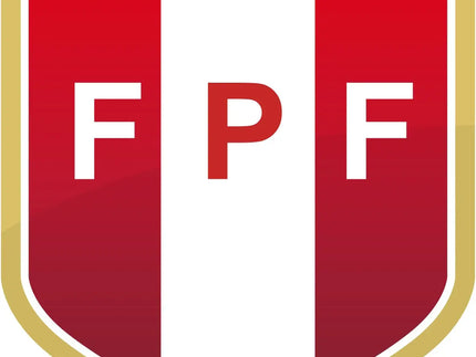 Lem di scudo con strisce rosse e bianche bordate doro e lettere ffp in una collezione chiamata Peru