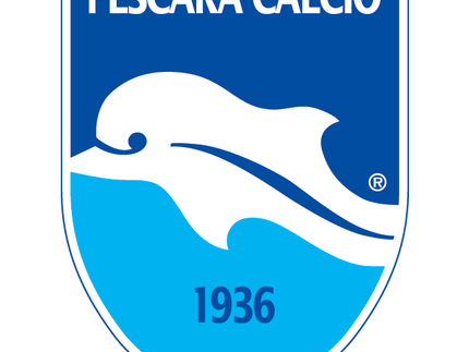 Il crest ufficiale di pescara calcio con un delfino bianco che salta su onde blu e lo stemma del 1936.