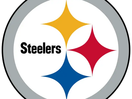 Logo dei pittsburgh steelers con tre forme a stella sovrapposte in oro, rosso e blu su sfondo bianco e bordo grigio