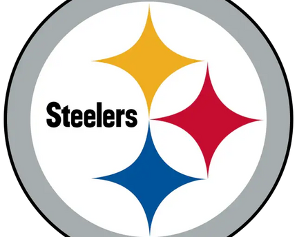 Logo dei pittsburgh steelers con tre forme a stella sovrapposte in oro, rosso e blu su sfondo bianco e bordo grigio