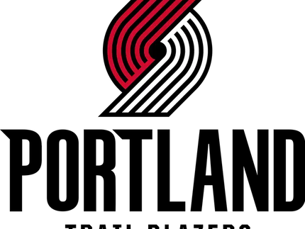 Logo portland trail blazers con strisce curve rosse e bianche su sfondo nero nella collezione portland trail blazers
