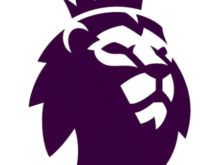 Logo della testa del leone viola con corona stilizzata in silhouette grassetto per la raccolta premier league