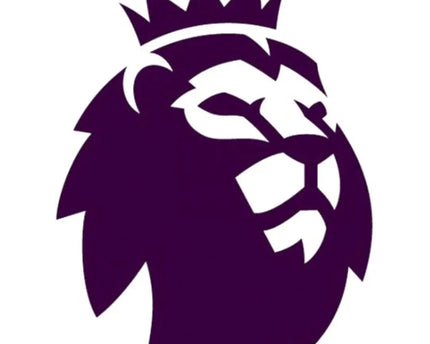 Logo della testa del leone viola con corona stilizzata in silhouette grassetto per la raccolta premier league