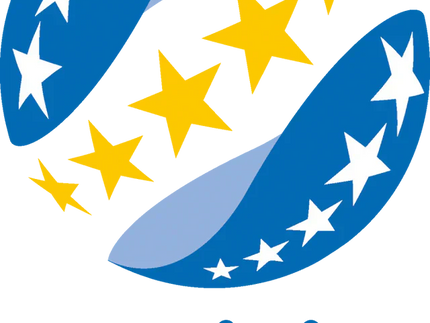 Logo ufficiale della premier league ucraina con pallone da calcio stilizzato blu e bianco e stelle gialle