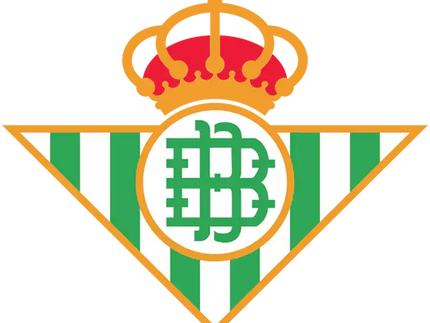 L’emblema del real betis con una corona d’oro sopra strisce verdi e bianche verticali e lettere be intrecciate al centro