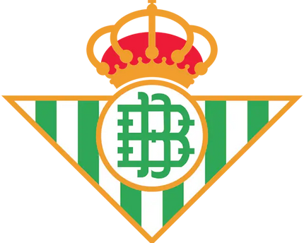 L’emblema del real betis con una corona d’oro sopra strisce verdi e bianche verticali e lettere be intrecciate al centro