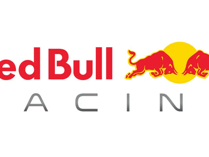 Logo red bull racing con due tori rossi che si caricano davanti a un sole giallo con scritta rossa e grigia