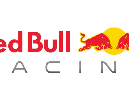 Logo red bull racing con due tori rossi che si caricano davanti a un sole giallo con scritta rossa e grigia