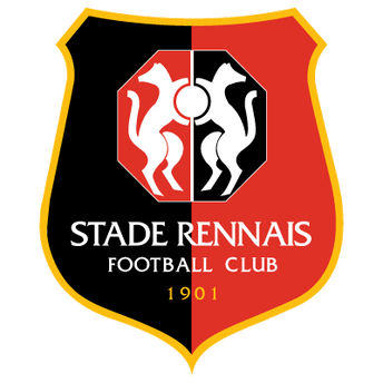 L’emblema di rennes con scudo diviso nero e rosso e due leoni bianchi rampanti con pallone da calcio centrale