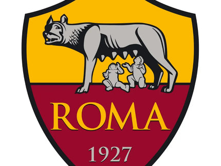 L’emblema ufficiale della as roma con il lupo grigio che allatta due infanti su scudo giallo e rosso con roma 1927 in oro