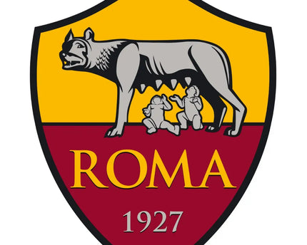 L’emblema ufficiale della as roma con il lupo grigio che allatta due infanti su scudo giallo e rosso con roma 1927 in oro