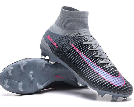 Scarpe da calcio nike mercurial superfly 7 fg grigie e rosa con tomaia testurizzata e lacci metallici