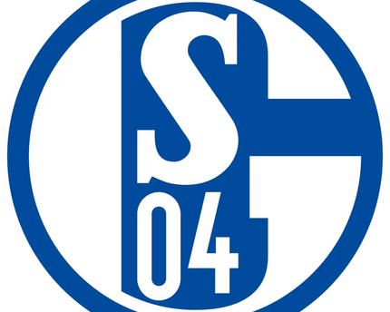 Logo circolare blu e bianco con s stilizzata e numero 04 sotto della collezione schalke 04
