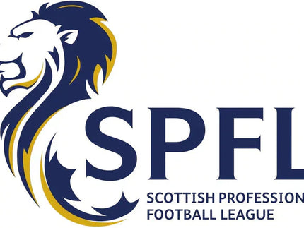 Il logo della Scottish Premiership presenta un leone stilizzato blu navy e oro con lettere spfl in grassetto.