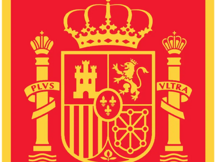 L’emblema ufficiale della nazionale spagnola di calcio con scudo rosso dettagli dorati e stella dorata nella collezione spagna
