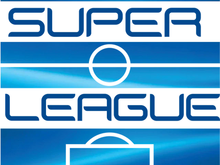 Logo blu della super league con segni stilizzati da campo da calcio e la parola emirates in basso