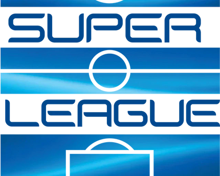Logo blu della super league con segni stilizzati da campo da calcio e la parola emirates in basso