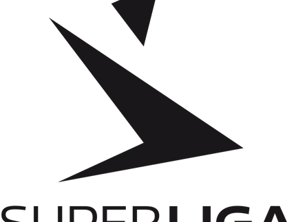 Logo nero della Superliga con design a freccia angolare stilizzata sopra il testo nella collezione Superligaen lega danese