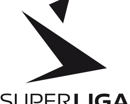 Logo nero della Superliga con design a freccia angolare stilizzata sopra il testo nella collezione Superligaen lega danese